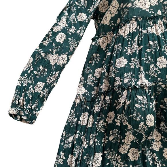 NWT Knox Rose Forest Green Boho Floral Festival Babydoll Long Sleeved Midi Dress - Picture 5 of 5